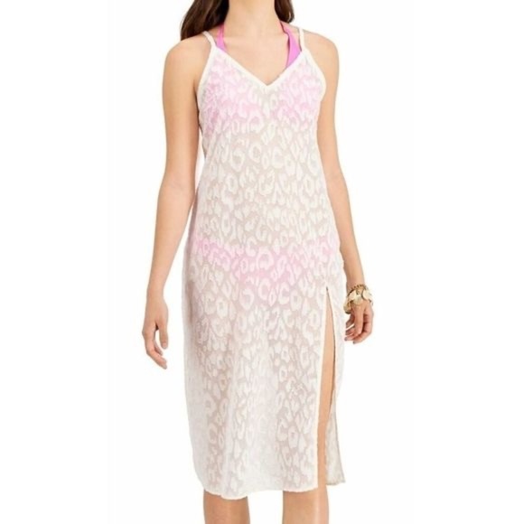MIKEN White Lurex Animal-Print Midi Swim Cover-Up Dress - Picture 1 of 6